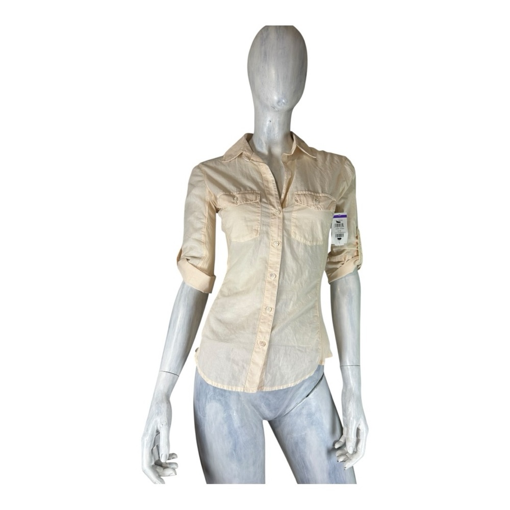 James Perse Pale Yellow Ribbed Side Panel Button Up Shirt SZ:1 (Small) | NWT